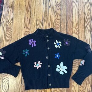 Who What Wear Black Floral Embroidered Women's Cardigan Sweater
